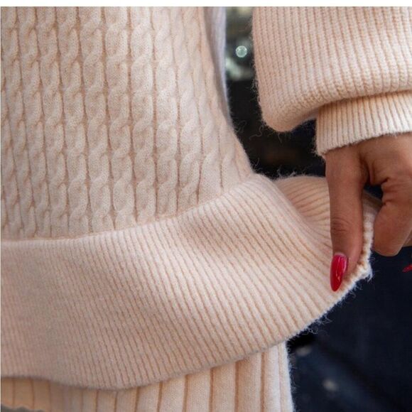 Hope Horizon Cream Cable Knit Ruffle Hem
Sweater Boutique Mini Dress - Picture 5 of 16